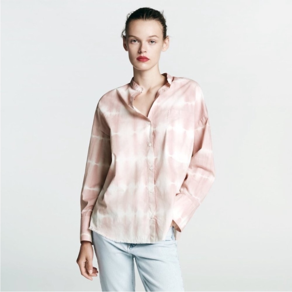 Zara Dusty Pink Tie Dye Button Up Long Sleeve Shirt